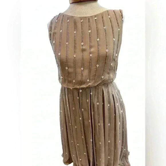 Taupe chiffon crystal encrusted formal dress. Size 6 from London. - Picture 7 of 11